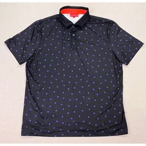 REDVANLY Mens XL Black Blue Floral Daisy Performance Golf Polo Shirt SS
